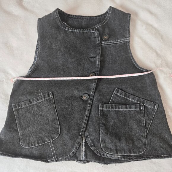 QM Women’s Black Denim Vest QM Button Front Pockets Asymmetrical - Picture 12 of 14